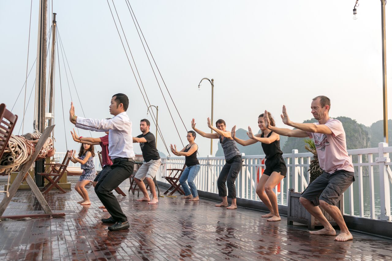 Exercise in the morning on Halong Bay Cruise Deck